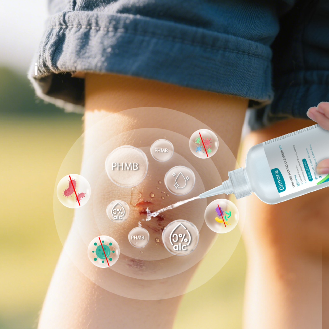 The Dimora PHMB Cleanser makes home care easy, reliable, and safe