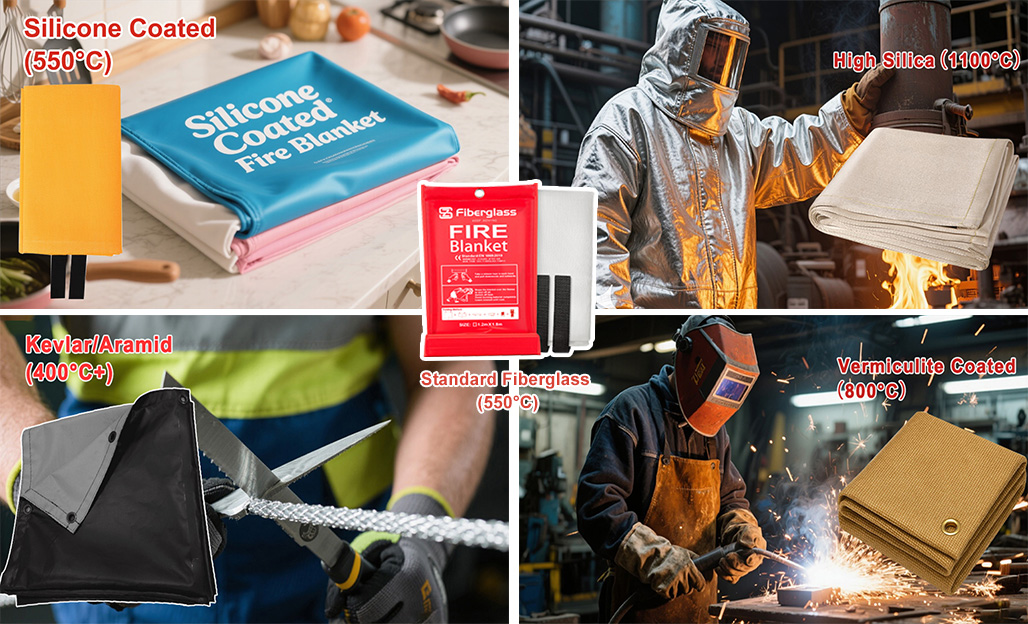 Silicone Coated, High Silica, Standard Fiberglass, KevlarAramid, and Vermiculite Coated