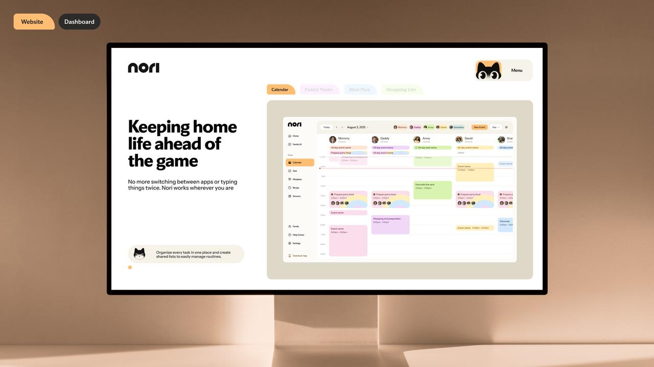 Busy modern family managing multiple schedules, with Nori AI assisting