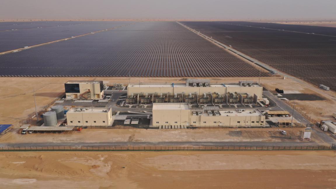 An aerial photo shows the 900MW photovoltaic (PV) project at the fifth phase of Mohammed bin Rashid Al Maktoum Solar Park in Dubai.
