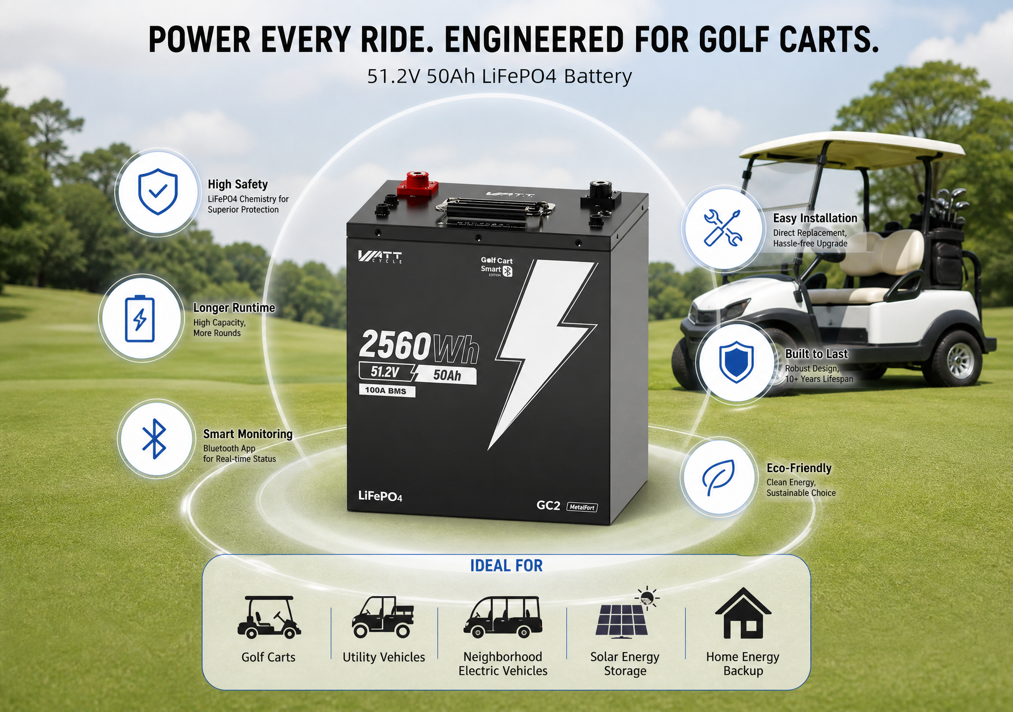 WattCycle 48V 50Ah Golf Cart Battery