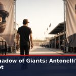 News graphic: In the shadow of giants, Antonelli's Austin title shot. Source : @F1