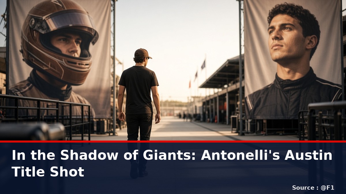 News graphic: In the shadow of giants, Antonelli's Austin title shot. Source : @F1