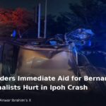 Overturned car after the accident in Ipoh involving Bernama and NST journalists