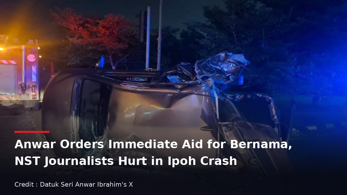 Overturned car after the accident in Ipoh involving Bernama and NST journalists