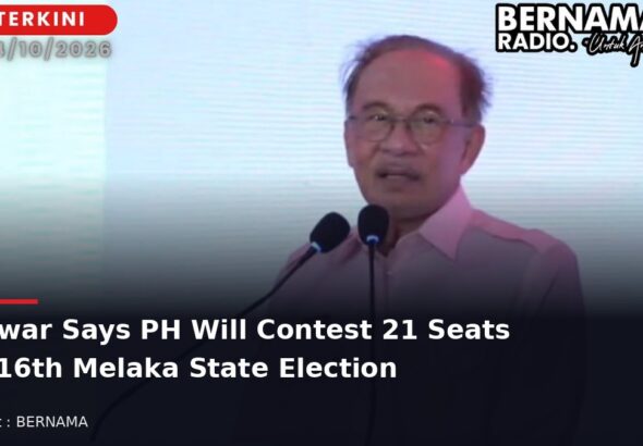 Prime Minister Datuk Seri Anwar Ibrahim speaking at the Pakatan Harapan Melaka candidate announcement at Stadium Hang Jebat