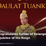 Sultan of Selangor Sultan Sharafuddin Idris Shah in royal regalia on a Silver Jubilee greeting card