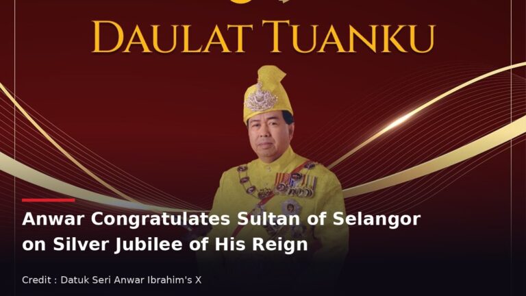 Sultan of Selangor Sultan Sharafuddin Idris Shah in royal regalia on a Silver Jubilee greeting card