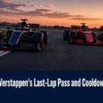 News graphic: Austin 2017 revisited, Verstappen's last-lap pass and cooldown room twist. Source : @F1