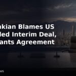 Illustration of an empty negotiating table overlooking a city