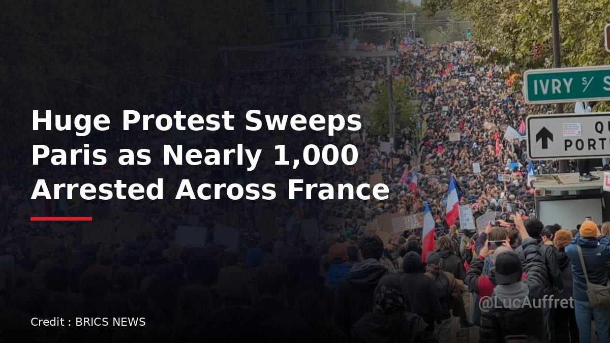 Crowd of protesters marching in Paris