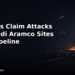 Illustration of smoke rising from an oil facility at night