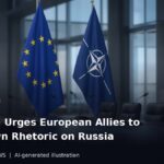 Flags of the United States, the European Union and NATO in a conference room (AI-generated illustration)
