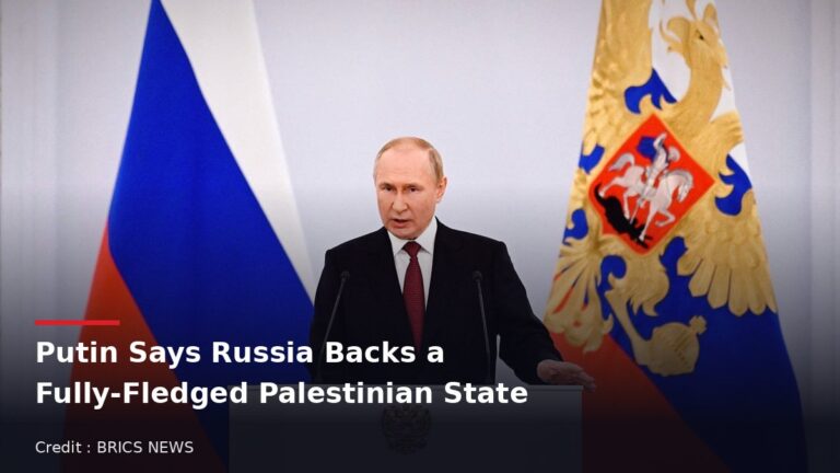 Russian President Vladimir Putin speaking at a lectern