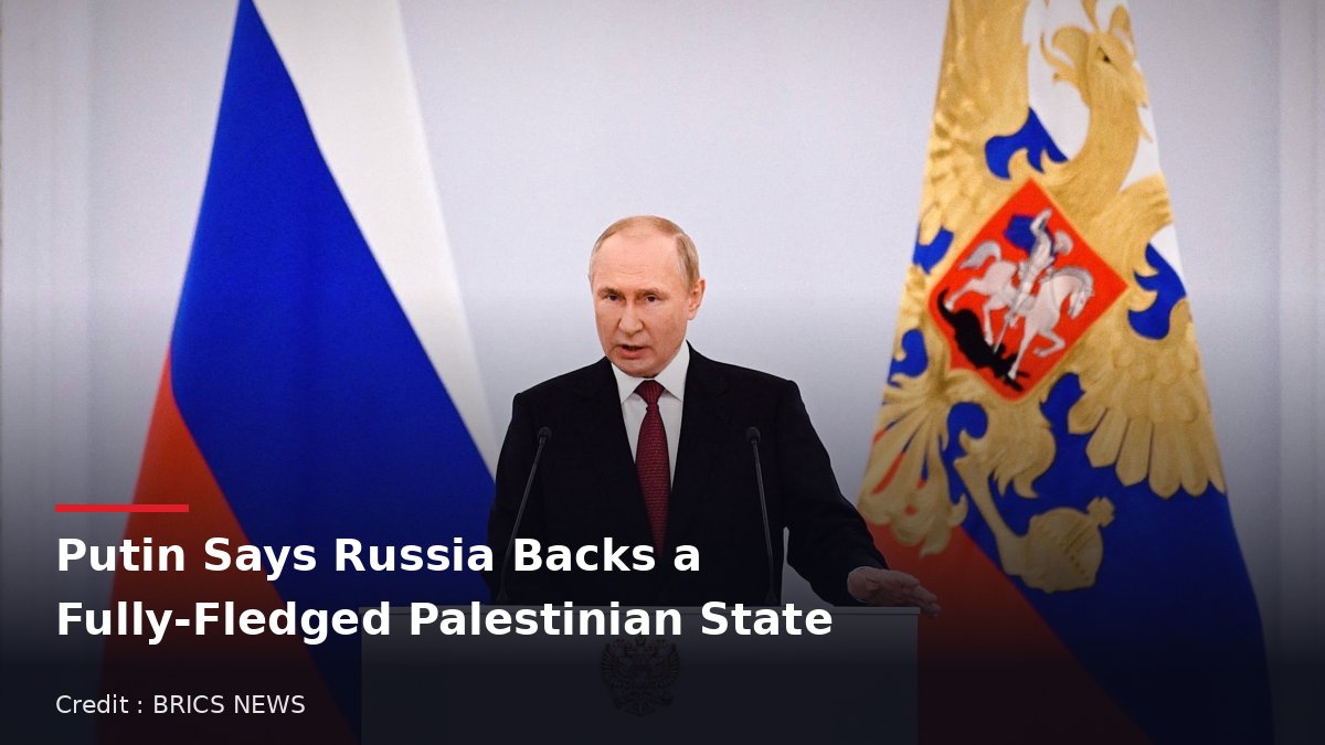 Russian President Vladimir Putin speaking at a lectern