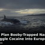 Semi-submersible narco-sub at sea with headline: Cartels Plan Booby-Trapped Narco-Subs to Smuggle Cocaine into Europe