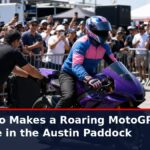 News graphic: Colapinto makes a roaring MotoGP entrance in the Austin paddock. Source : @F1