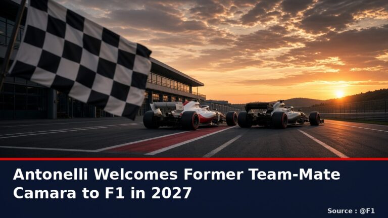 News graphic: Antonelli welcomes Rafael Camara to the F1 grid in 2027. Source : @F1