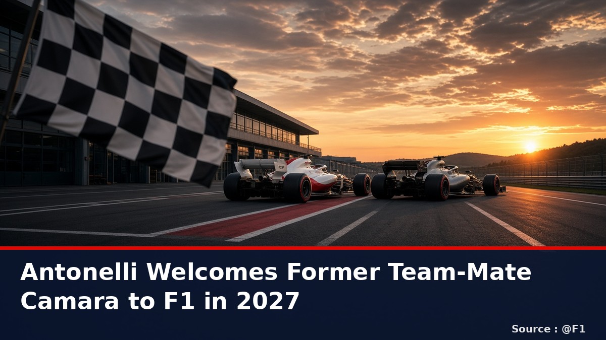 News graphic: Antonelli welcomes Rafael Camara to the F1 grid in 2027. Source : @F1