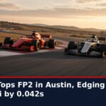 News graphic: Leclerc tops FP2 in Austin ahead of Antonelli and Verstappen. Source : @F1