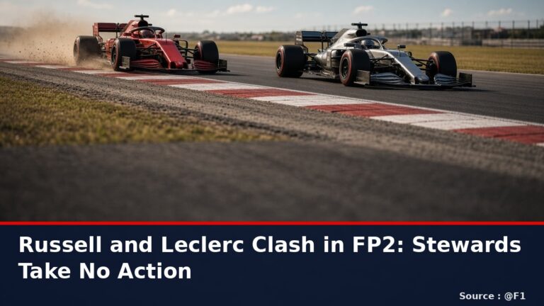 News graphic: stewards take no further action over Russell and Leclerc FP2 incident in Austin. Source : @F1