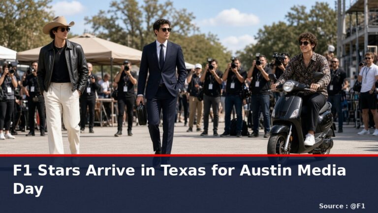 News graphic: F1 stars arrive in Texas for Austin media day. Source : @F1