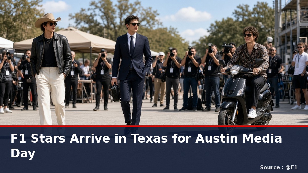 News graphic: F1 stars arrive in Texas for Austin media day. Source : @F1