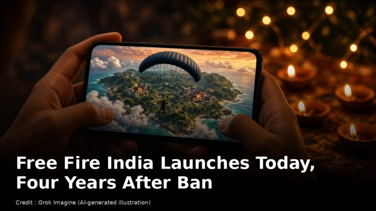 Hands holding a smartphone showing a battle royale parachute drop, with Diwali lamps in the background