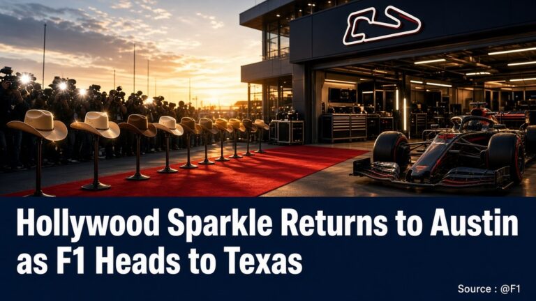 News graphic: Hollywood sparkle returns to Austin as F1 heads back to Texas. Source : @F1