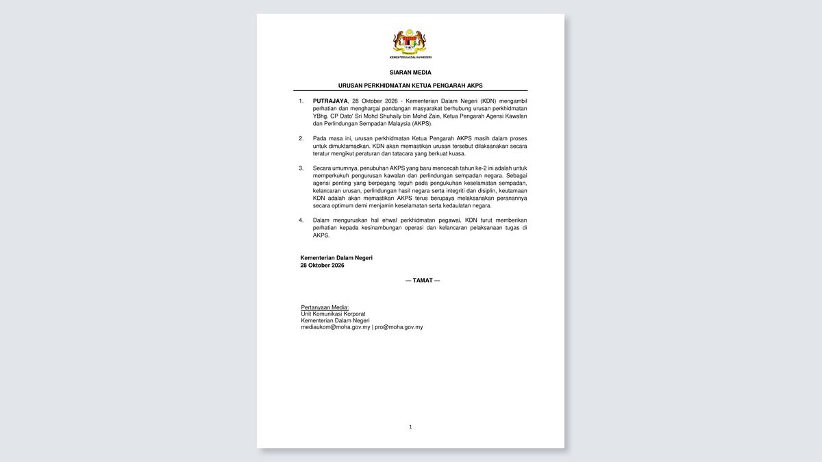 Ministry of Home Affairs (KDN) media statement on the service matter of the AKPS Director-General, 28 October 2026