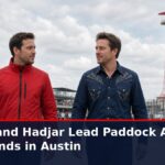 News graphic: Leclerc and Hadjar lead paddock arrivals as F1 lands in Austin. Source : @F1