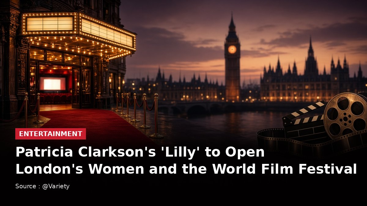 Illustrated London cinema red carpet at dusk with headline: Patricia Clarkson's 'Lilly' to Open London's Women and the World Film Festival