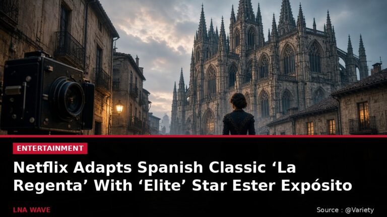 News graphic with the headline: Netflix Adapts Spanish Classic La Regenta With Elite Star Ester Expósito
