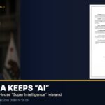 Gavin Newsom beside California executive order declaring Artificial Intelligence remains AI, with headline California keeps AI