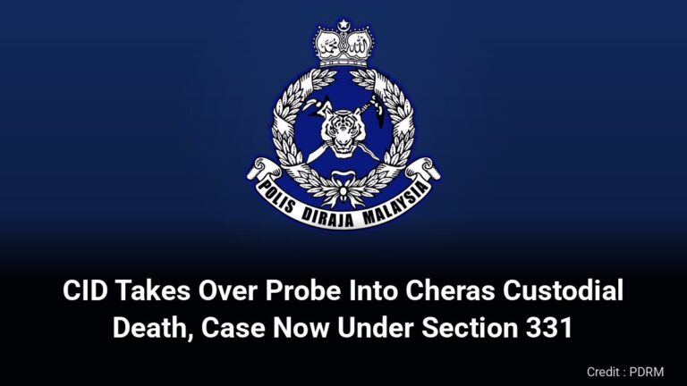 Royal Malaysia Police crest with headline on CID takeover of Cheras custodial death probe