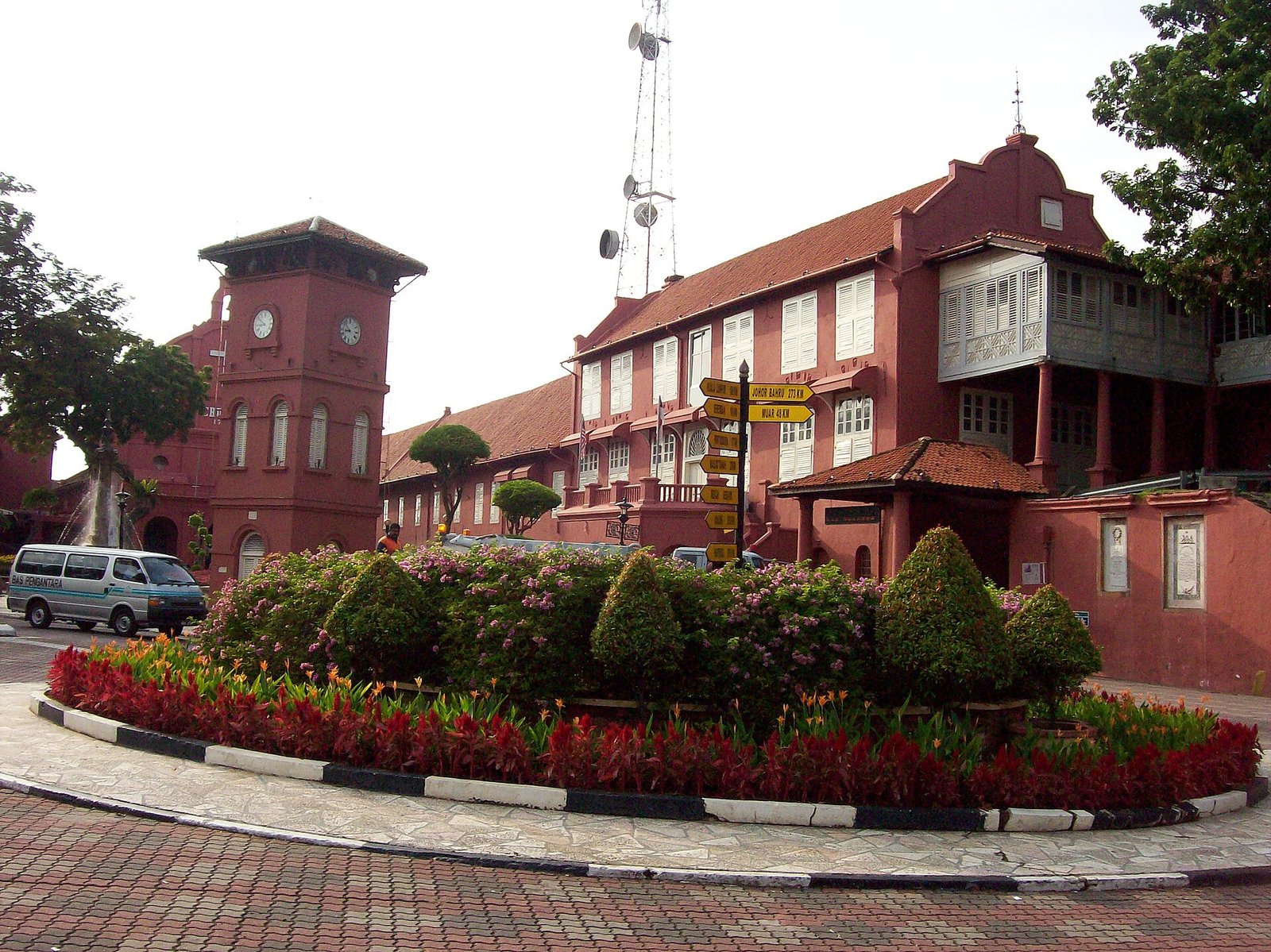 The red Dutch-era Stadthuys buildings and clock tower at Red Square in Melaka city