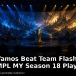 AI-generated illustration of an esports arena stage with a trophy for the MPL MY Season 18 playoffs