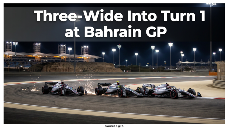 Three-Wide Into Turn 1 at Bahrain GP — Source : @F1